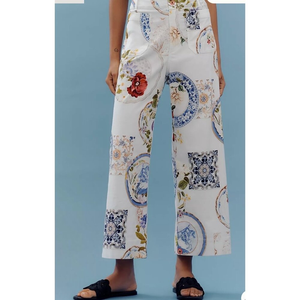 Maeve Floral and Porcelain Print Wide Leg Pants